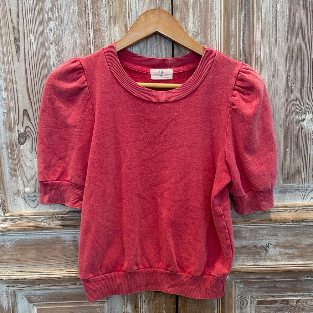 Anthropologie Red Puff Sleeve Sweatshirt
